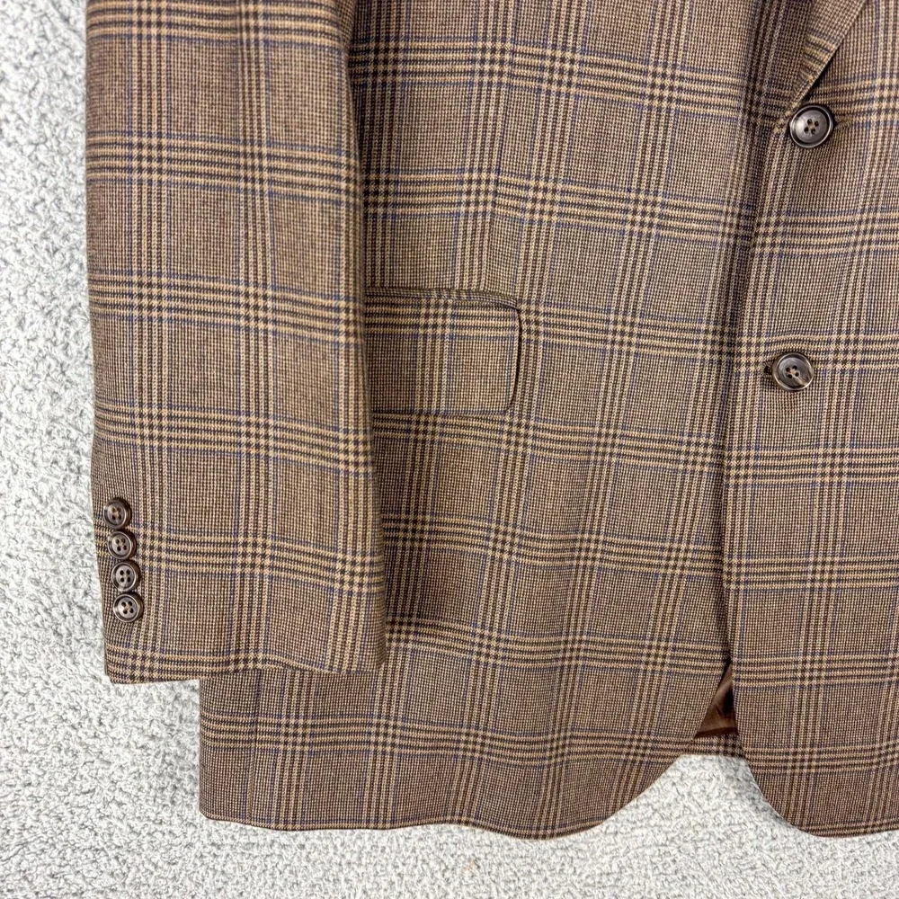 Jos A Bank Signature Blazer Mens‎ 44L Brown Plaid 100% Wool Sport Coat Jacket